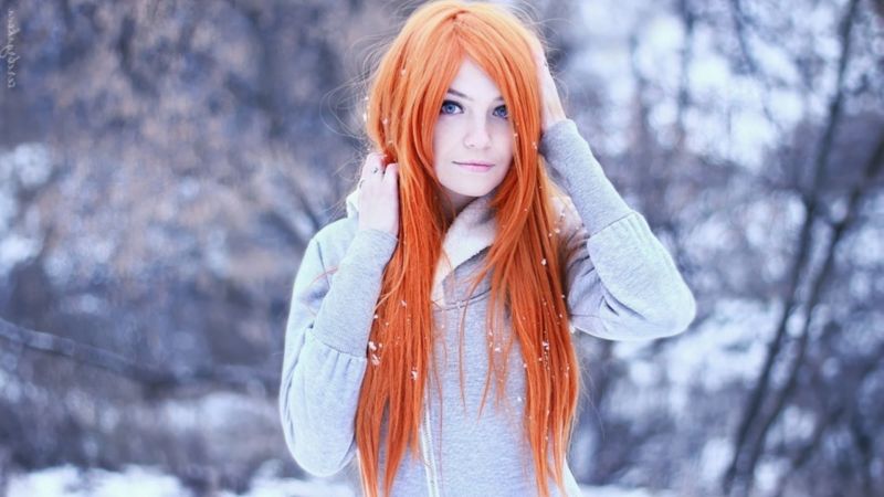 ryšavý, model, dlouhé vlasy, anime, sníh, zima ryšavý, model, dlouhé vlasy, anime, sníh, zima