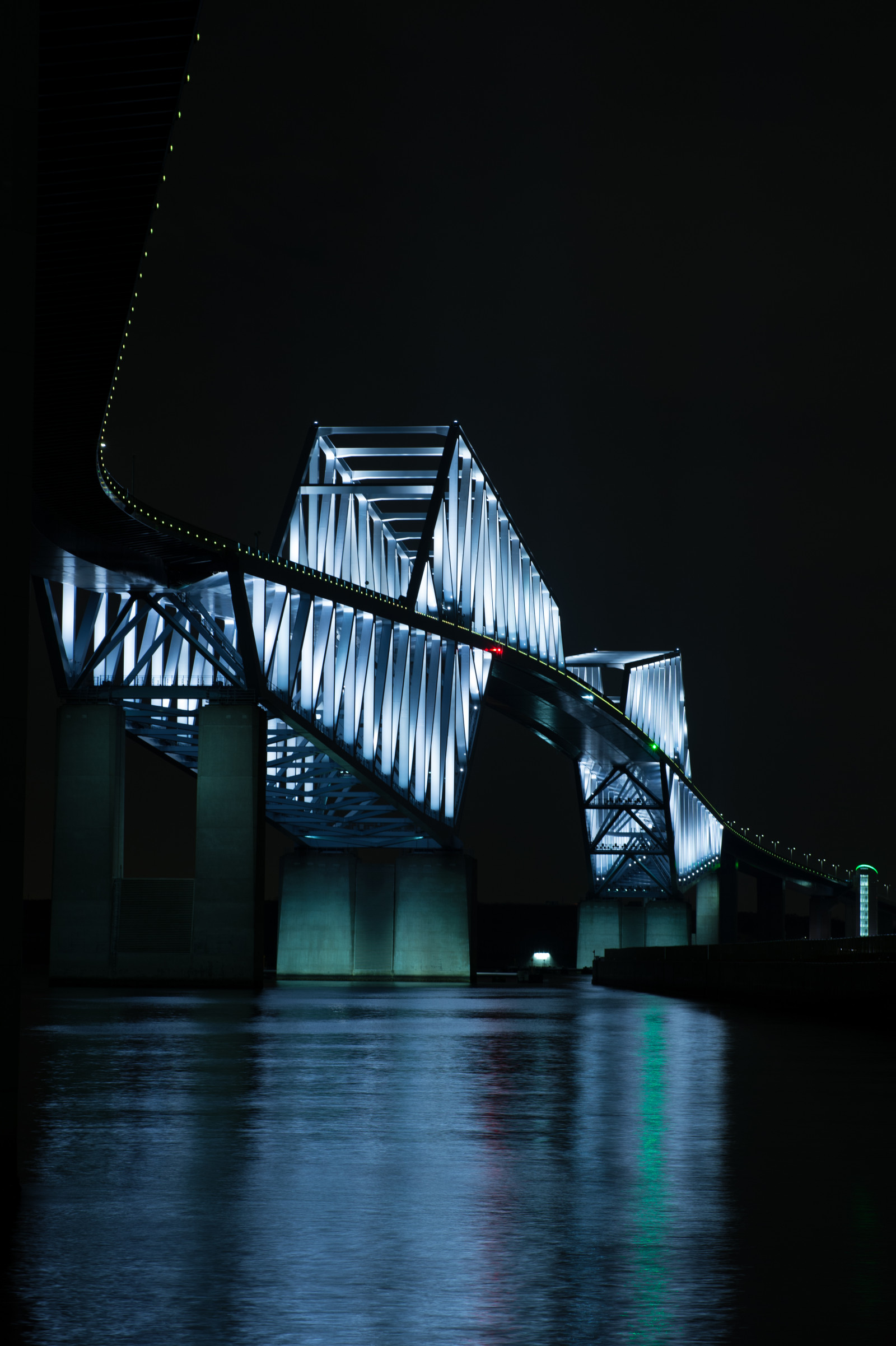 ญี่ปุ่น, ขาวดำ, cityscape, กลางคืน, สถาปัตยกรรม, การสะท้อน, สมมาตร, ตึกระฟ้า, ตอนเย็น, สะพาน, Nikon, โตเกียว, Jp, เบา, nikkor, ส่องสว่าง, แสงสว่าง, แสง, ความมืด, สถานที่สำคัญ, tokyobay, tokyogatebridge, afs105mmf14eed, afsnikkor105mmf14eed, Df, วอลล์เปเปอร์คอมพิวเตอร์