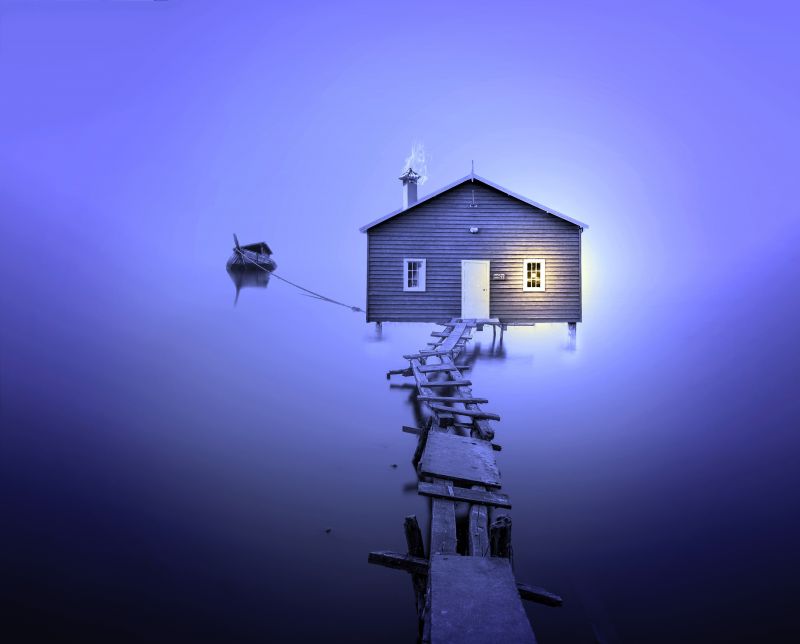 lyn,båd,sø,hus,bro