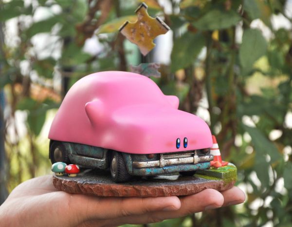 car,vehicle,pink cars,artwork,hands,mushroom