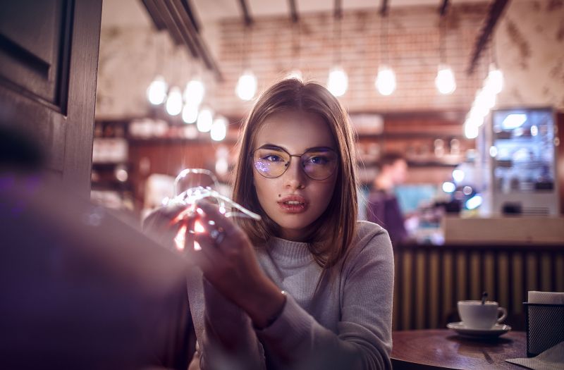 women, Sergey Sorokin, women with glasses, lights, women indoors women, Sergey Sorokin, women with glasses, lights, women indoors