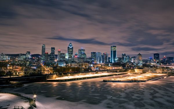 sunset, city, cityscape, night, sky, reflection