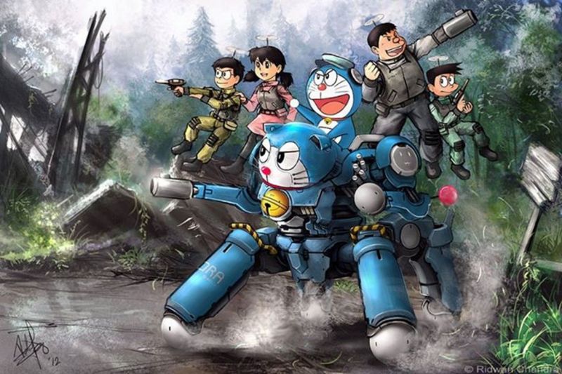 Anime,Crossover,Duch w muszli,Tachikoma,żołnierz,Doraemon