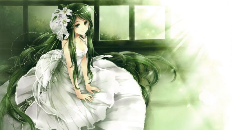 ผู้หญิง, อะนิเมะ, สีเขียว, ดอกไม้, การถ่ายภาพ