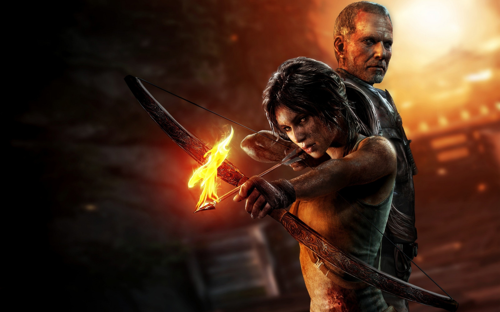 2013, 2560x1600 px, archers, croft, fire, games, girls, lara, raider, tomb, warriors