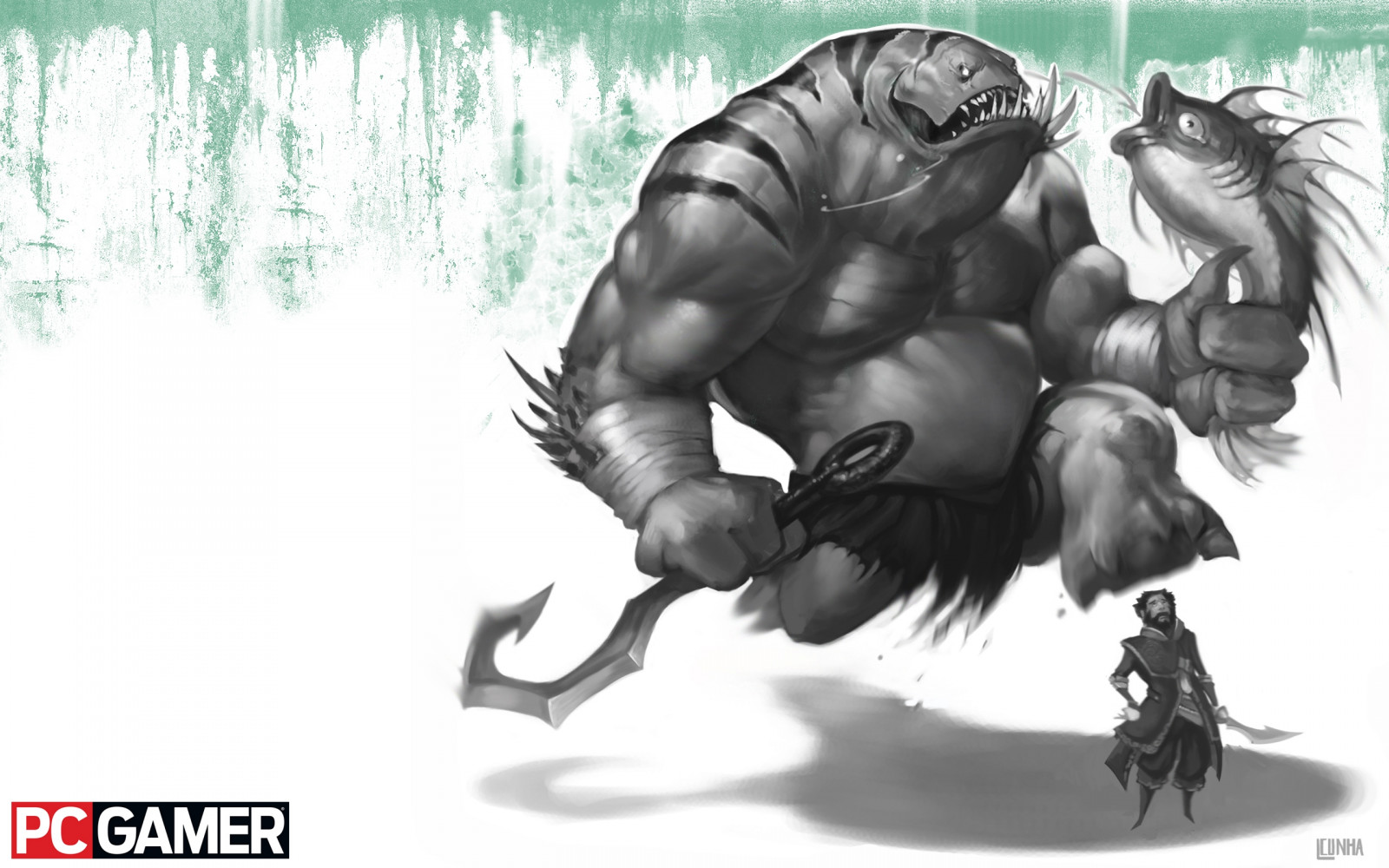 ilustrace, kreslená pohádka, Dota 2, Kunkka, Tidehunter, UMĚNÍ, skica, fiktivní postava