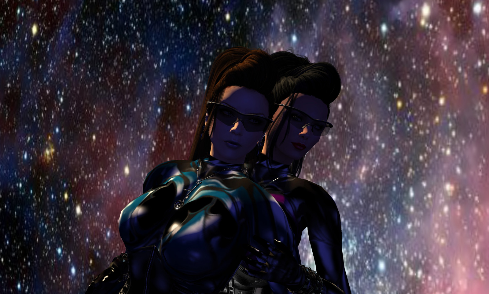 galassia, 3D, spazio, viola, CGI, supereroe, nebulosa, computer, coppia, mondo, corsetto, pelle, brillante, lesbiche, gomma da cancellare, vinile, latice, feticcio, catsuit, catsuits, mezzanotte, Virtuale, sexy, oscurità, seconda vita, posa, lesbica, immagine dello schermo, scifi, grafica, sfondo del computer, personaggio fittizio, effetti speciali, supercattivo, lucido, updo, alexandriabrangwin, Corsetti, mondybristol, Feticcio, cg artwork, visual effects
