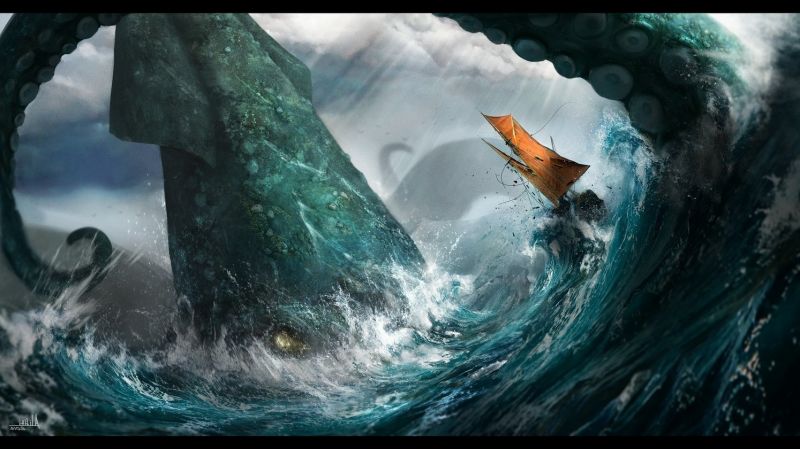 sailing ship, sea, waves, ghost ship, squids, wave sailing ship, sea, waves, ghost ship, squids, wave