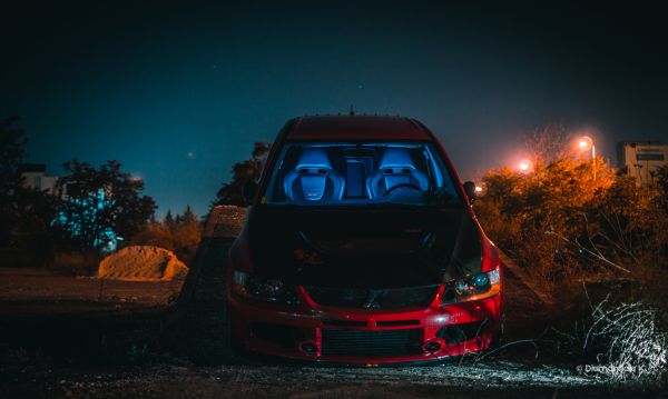 car,Mitsubishi,Mitsubishi Lancer Evolution IX,street light,night,lights