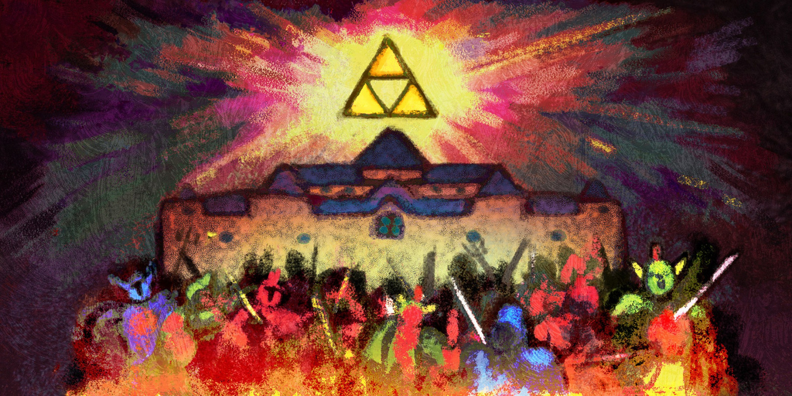 maleri, illustration, computerspil, kunstværk, The Legend of Zelda, Triforce, vægmaleri, KUNST, farve, moderne kunst, albumcover, psykedelisk kunst