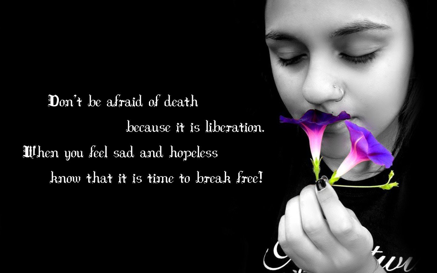 Wallpaper 1440x900 px, black, dead, flowers, freedom, Gothic, phrase
