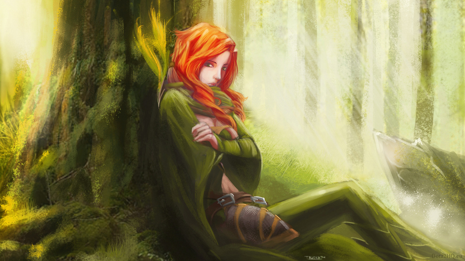 malování, zelená, Dota 2, džungle, Windrunner, Lyralei, UMĚNÍ, květ, Snímek obrazovky, místo výskytu, počítač tapeta