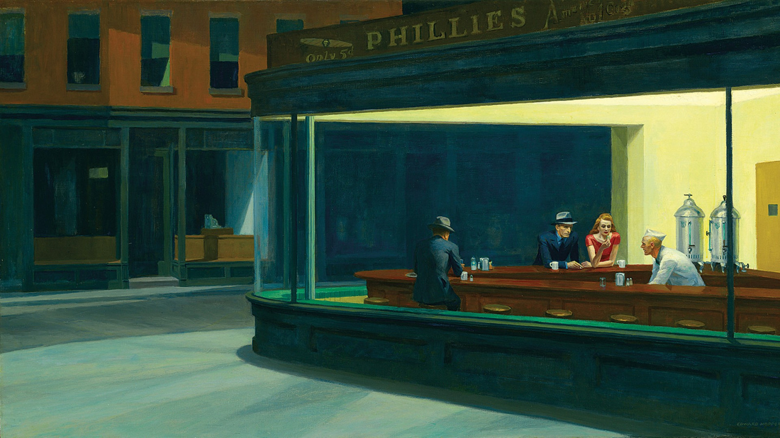 pictură, opera de arta, muzeu, design interior, arta clasica, Edward Hopper, Nighthawks, captură de ecran, 1920x1080 px, atractie turistica