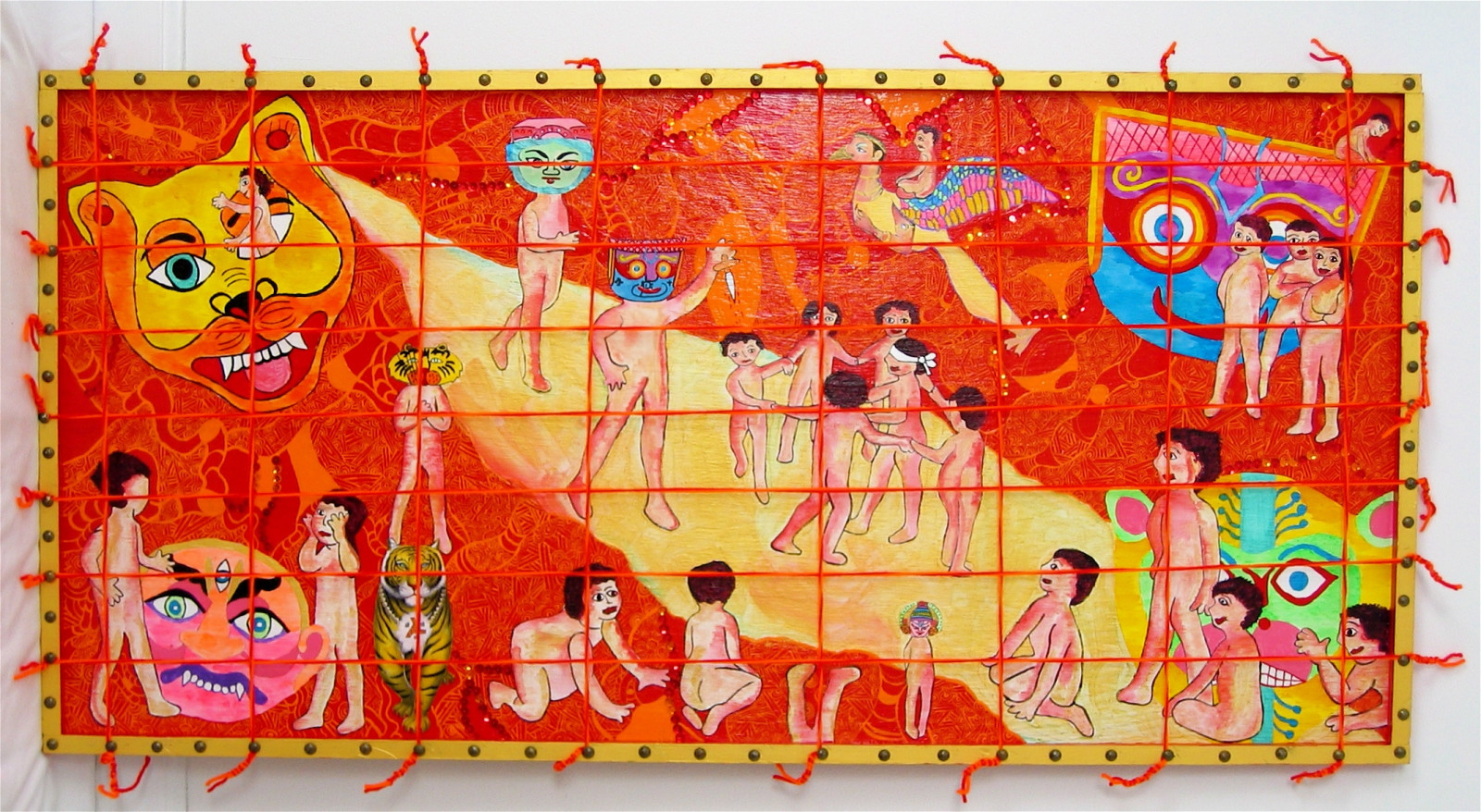 vej, træ, blå, piger, dreng, rød, Indien, grøn, fugl, KUNST, uld, drenge, pige, fugle, collage, maleri, gå, børn, religiøs, snor, guld, Virginia, Washington DC, øjne, farverig, rawart, folkart, outsiderart, sidder, barn, sti, MixedMedia, contemporaryart, moderne kunst, surrealisme, tiger, religion, kniv, masker, autodidakt, tigre, ekspressionisme, artbrut, artshow, Shiva, pailletter, DeviantArt, siddende, acrylicpainting, krydsfiner, acrylicpaint, artomatic, bind for øjnene, religiousart, visionaryart, primitiveart, naifart, artonwood, arlingtonartscenter, childrensgames, carpettacks, artomatic2007, travelinindia, touchstonegallery, indiareligion, artomaticartshow, religionofindia, jenniferbeinhackercom, walkingonapath