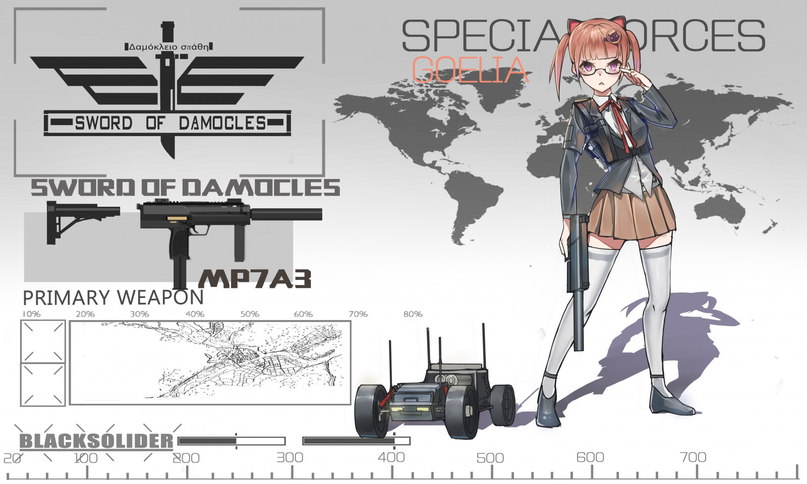 výkres, ilustrace, pistole, anime, anime dívky, zvířecí uši, krátké vlasy, zbraň, kreslená pohádka, růžové oči, stroj, Black Soldier