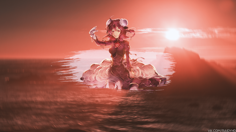 Anime Mädchen, Anime, picture in picture, Sonnenuntergang Anime Mädchen, Anime, picture in picture, Sonnenuntergang