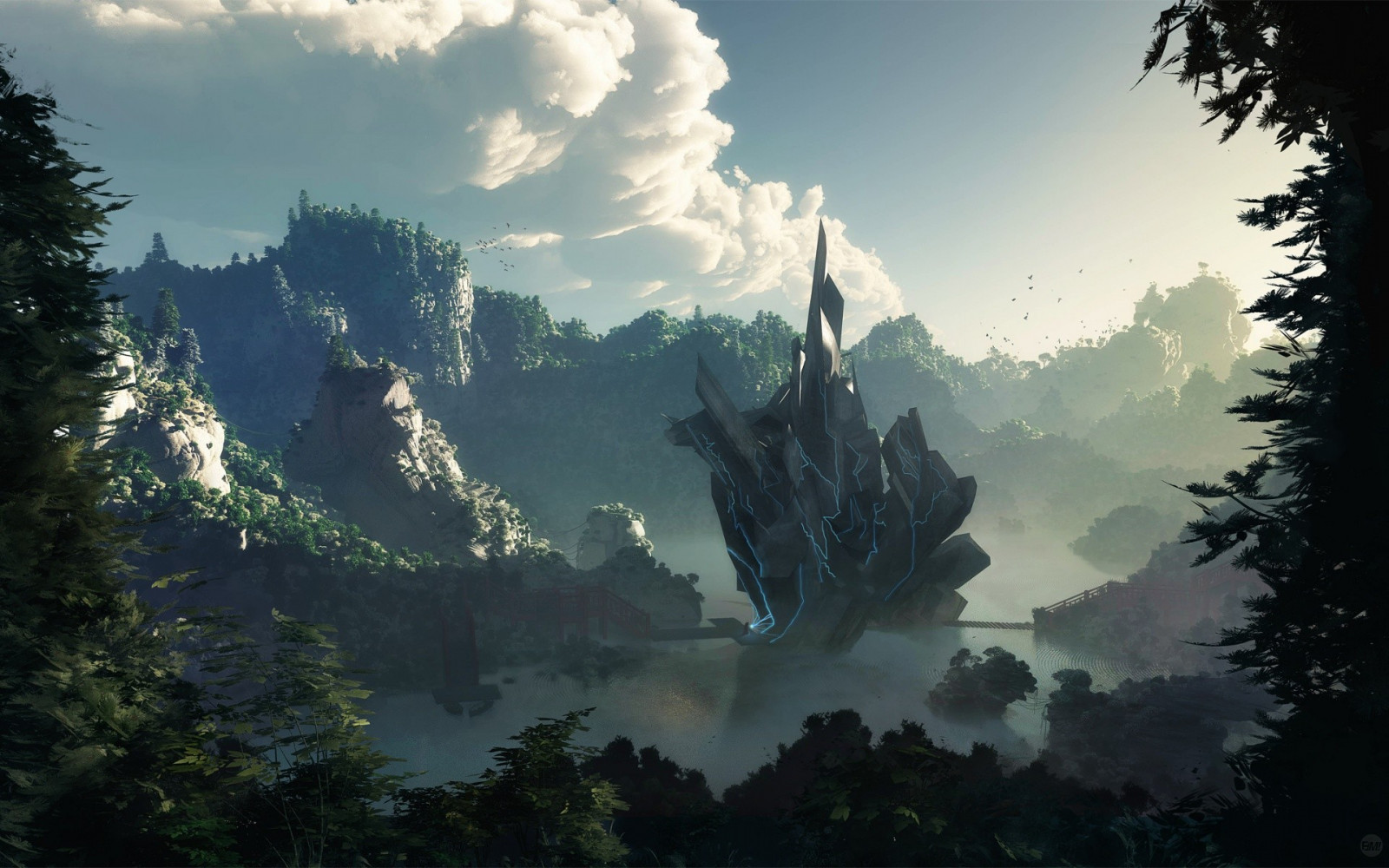 日光, 風景, 森林, デジタルアート, ファンタジーアート, 自然, 反射, 空, アートワーク, 朝, ミスト, 荒野, アルプス, 雲, 霧, 山, 夜明け, スクリーンショット, 大気現象, コンピュータの壁紙, 山岳地形, 山脈