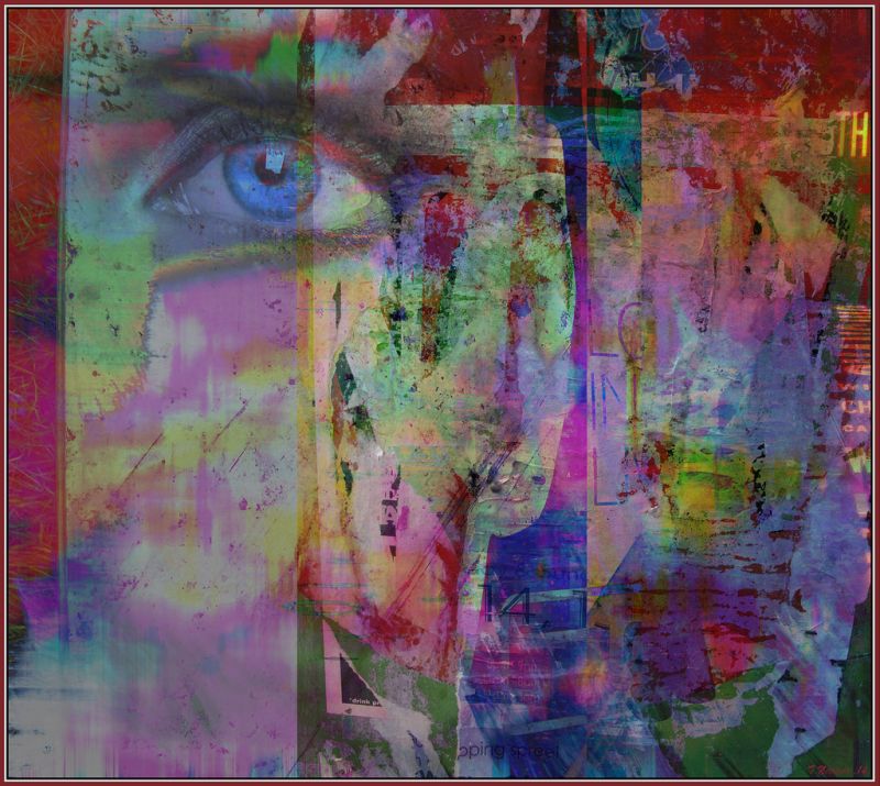blu, rosso, astratto, ARTE, occhio, collage blu, rosso, astratto, ARTE, occhio, collage