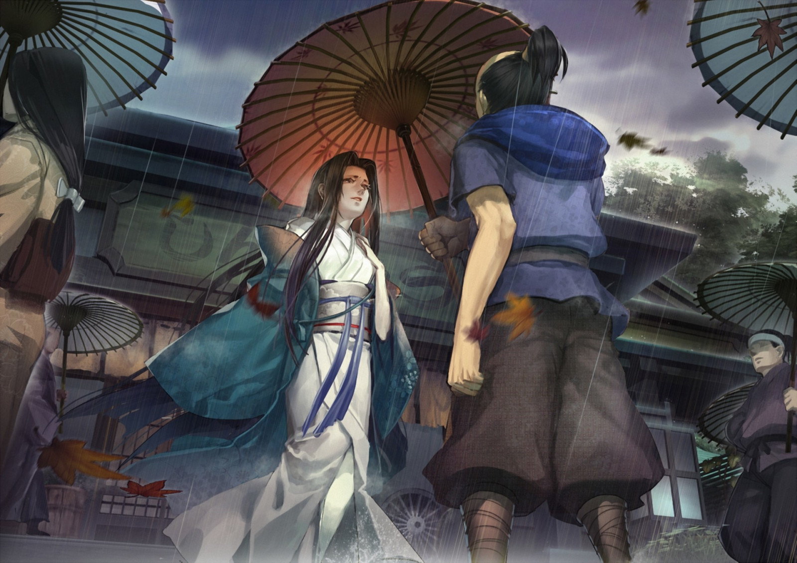 ญี่ปุ่น, อะนิเมะ, ฝน, ร่ม, กิโมโน, ศิลปะ, หญิงสาว, ภาพหน้าจอ, liduke