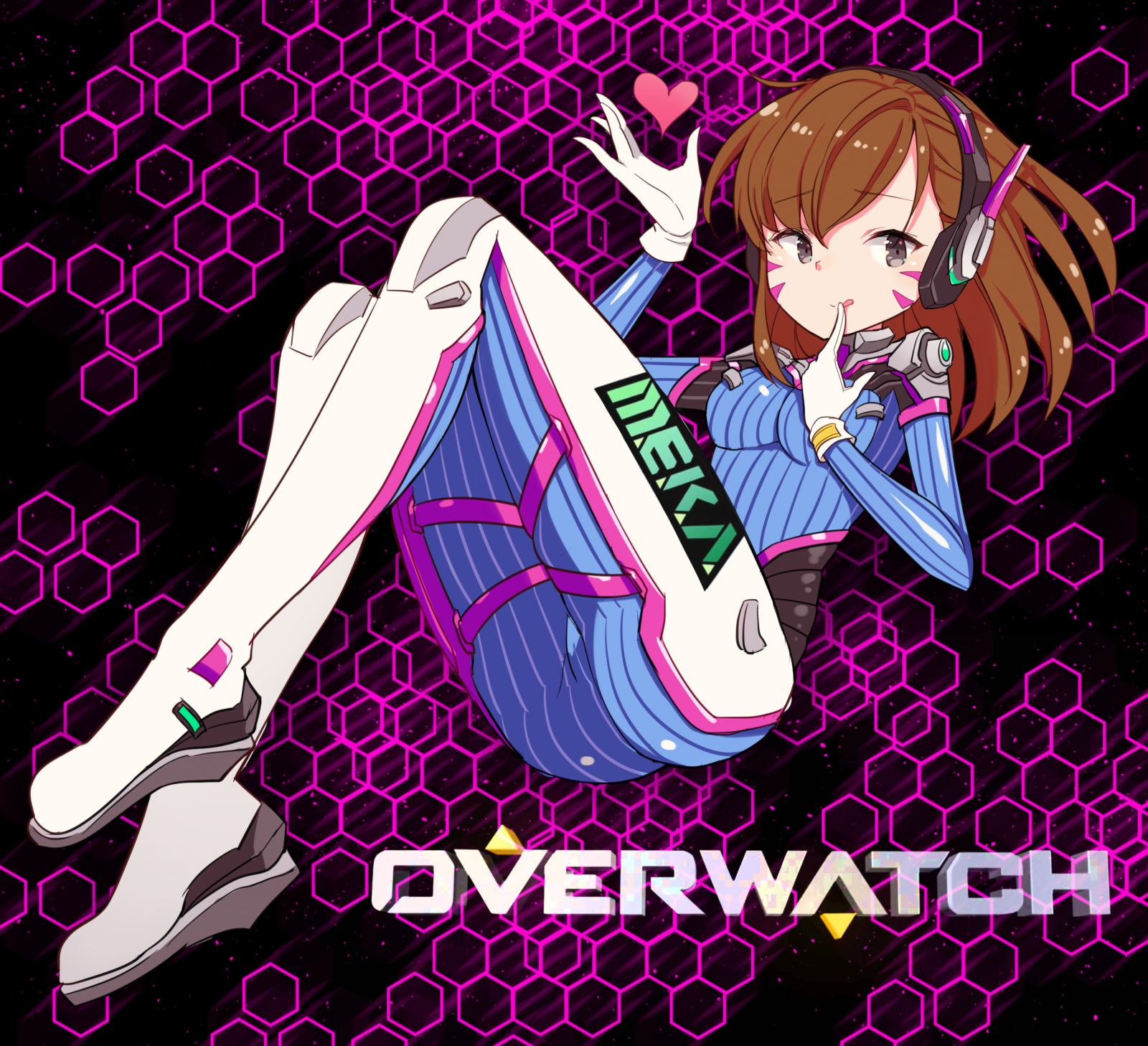 ilustrace, dlouhé vlasy, anime, anime dívky, kreslená pohádka, hnědé oči, Overwatch, sluchátka, D Va Overwatch, Stahovací, mangaka