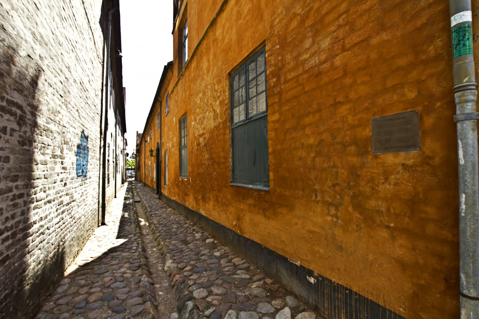 ulice, muro, Dánsko, krajiny, strada, perspektivní, mura, Vicolo, Paesaggi, Arancio, Helsingor, arancione, prospettiva, Danimarca, profondit, mat56