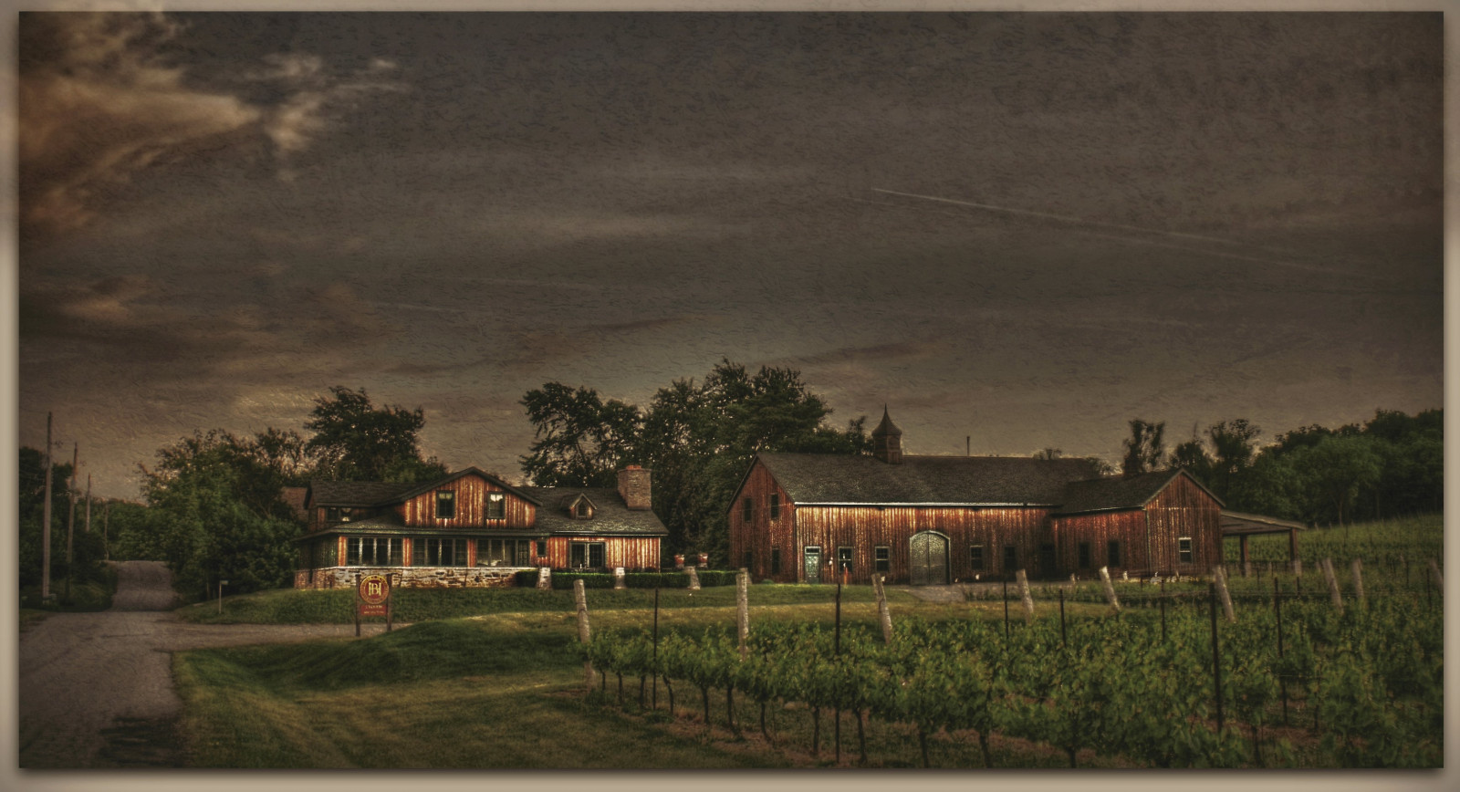 Wallpaper painting, building, sky, clouds, house, Samsung, evening