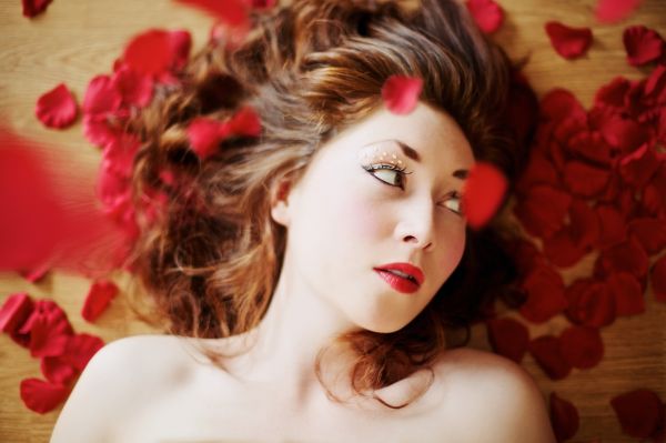 long hair, model, portrait, red, photography, dress