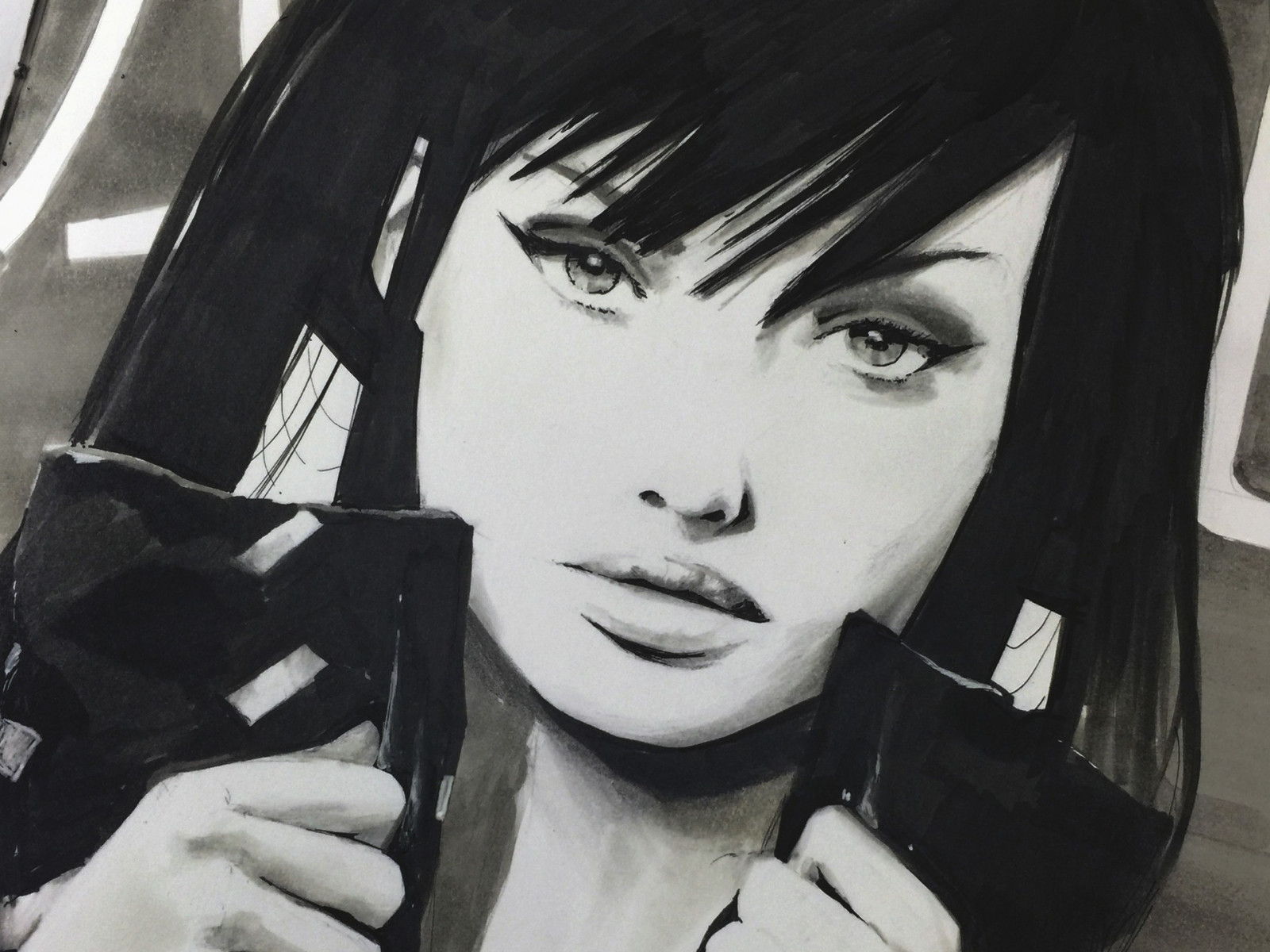 tvář, výkres, bílý, Černá, ilustrace, černobílý, portrét, fantasy umění, anime, anime dívky, umělecká díla, 2D, fan art, UMĚNÍ, obraz, skica, Černý a bílý, monochromatické fotografování, goth subkultury