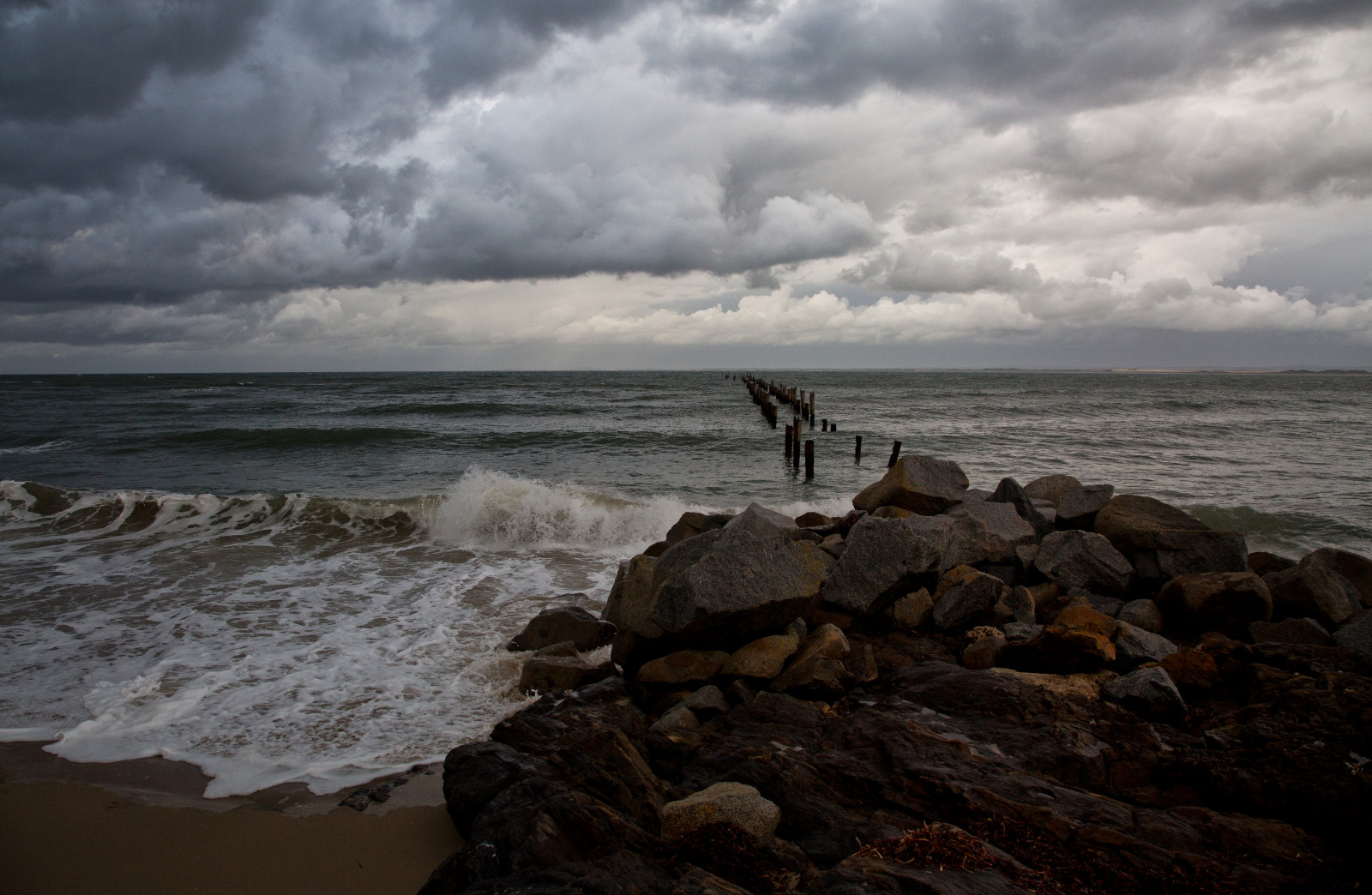 tempestade, de praia, nuvens, Pedras, Ondas, Molhe, Tasmânia, rude, Bridport, quebra