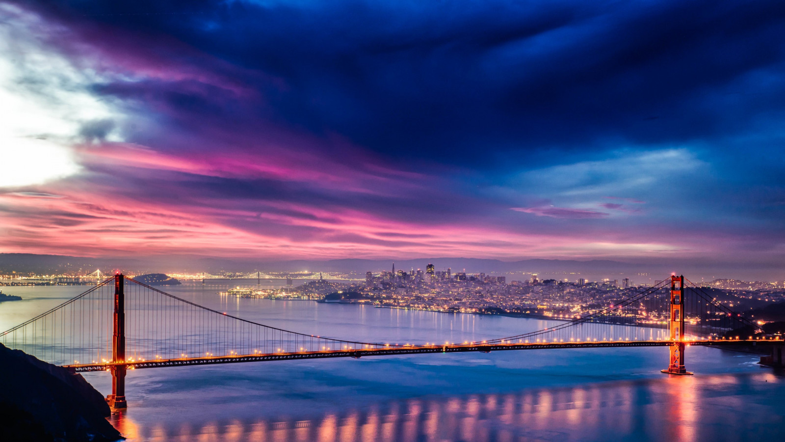 luce del sole, paesaggio, tramonto, mare, paesaggio urbano, notte, urbano, riflessione, cielo, Alba, sera, mattina, ponte, San Francisco, orizzonte, Golden Gate Bridge, crepuscolo, nube, alba, ultimi bagliori