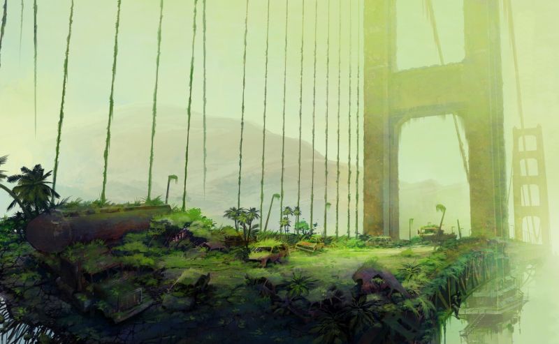 sunlight, apocalyptic, artwork, bridge, screenshot, atmospheric phenomenon sunlight, apocalyptic, artwork, bridge, screenshot, atmospheric phenomenon