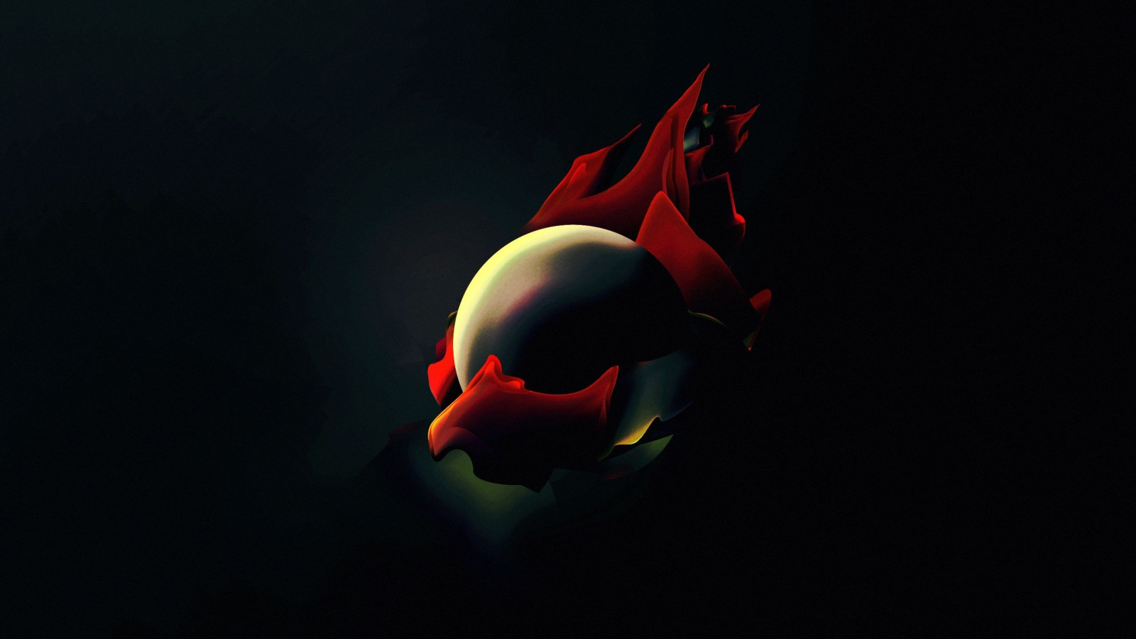 ilustrace, Červené, tmavé pozadí, míč, výbuch, plamen, tma, Snímek obrazovky, počítač tapeta