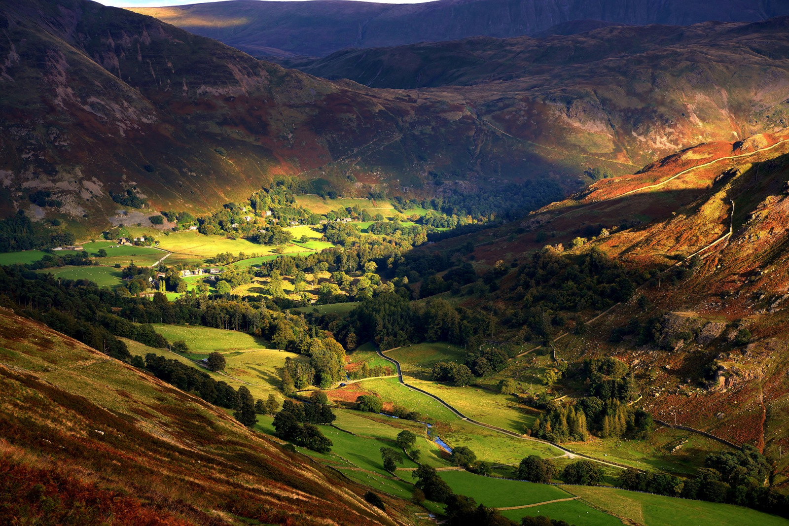 panorama, Colina, natureza, Inglaterra, manhã, vale, região selvagem, Alpes, platô, árvore, outono, folha, montanha, agricultura, Montanhas, área rural, Formas de relevo montanhosas, Forma de relevo, característica geográfica, fotografia aérea, cadeia de montanhas