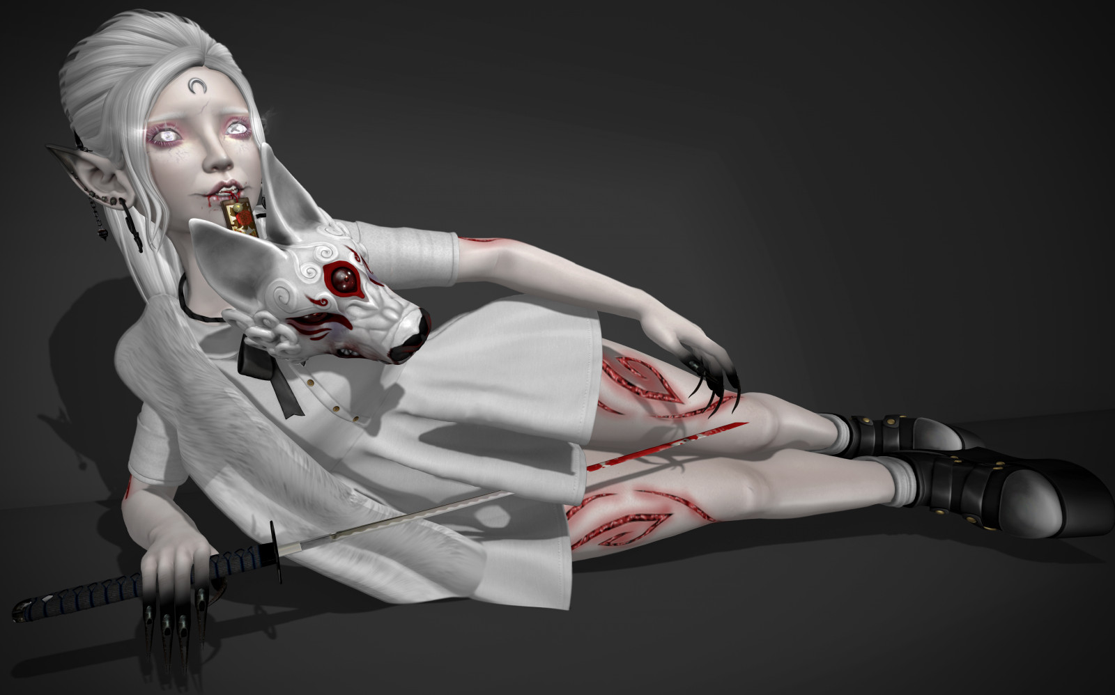 mørk, uhyggelig, rædsel, gotisk, goth, SL, andet liv, albinoer, computer tapet, fiktiv karakter, bildesign, fetish model, cg artwork