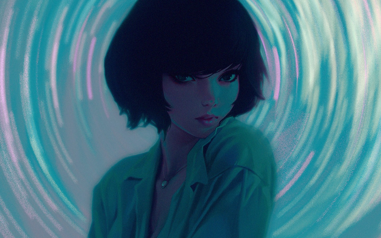 tvář, ilustrace, portrét, umělecká díla, modrý, černé vlasy, tyrkysový, modrozelený, aqua, UMĚNÍ, dívka, oko, 1440x900 px, počítač tapeta, blankyt, visual arts, cg artwork