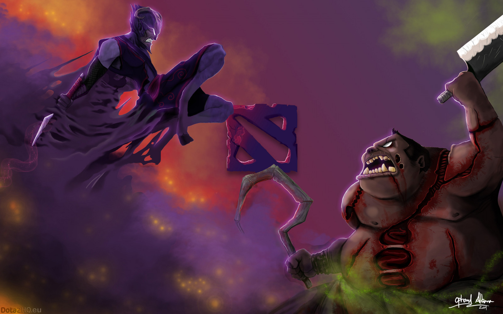 anime, Dota 2, Riki, mytologie, Pudge, UMĚNÍ, tma, Snímek obrazovky, počítač tapeta, fiktivní postava, proti