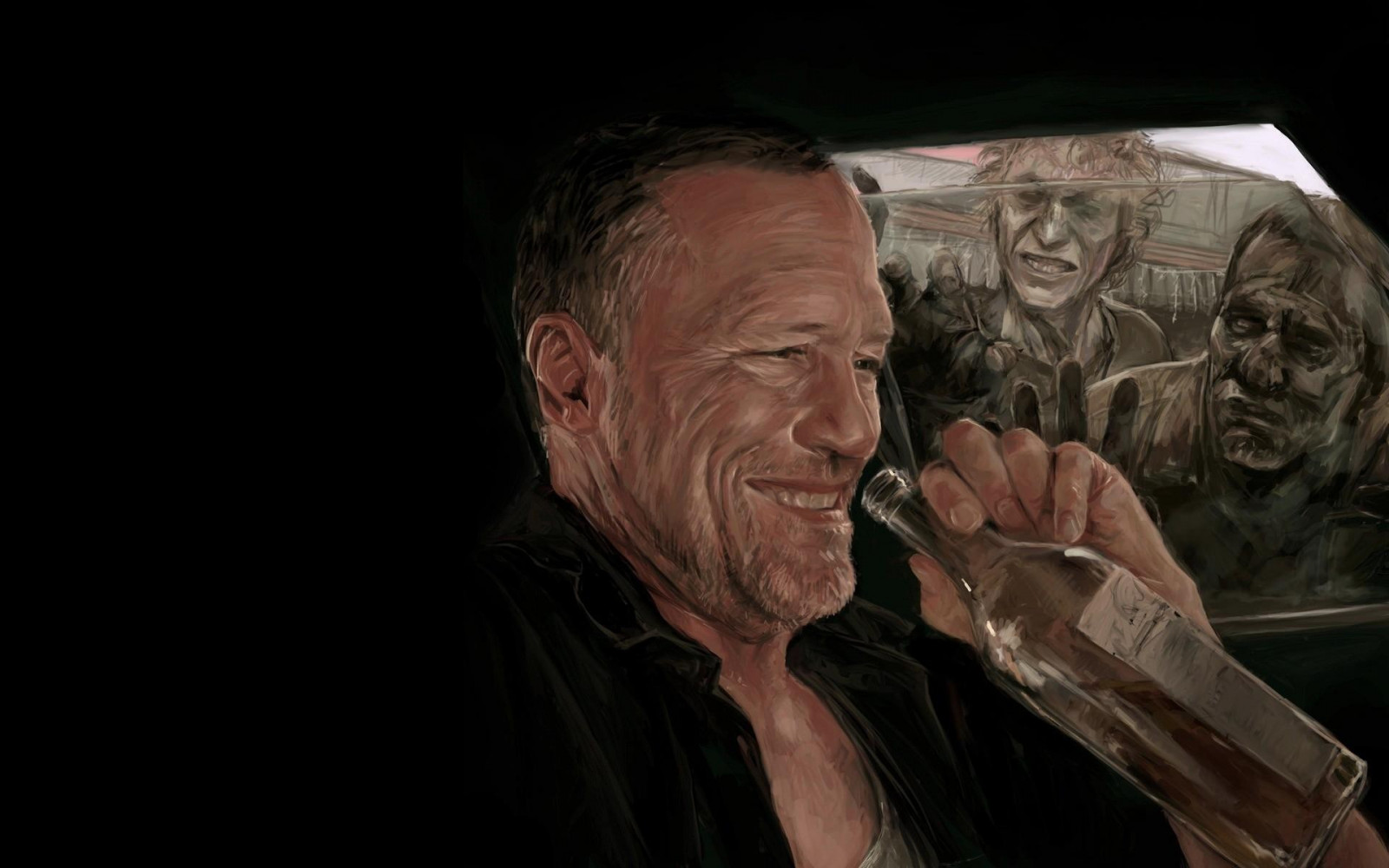 portrét, hudebník, Walking Dead, zpěv, Smích, Merle Dixon, láhev, Snímek obrazovky, živá mrtvola, michael rooker