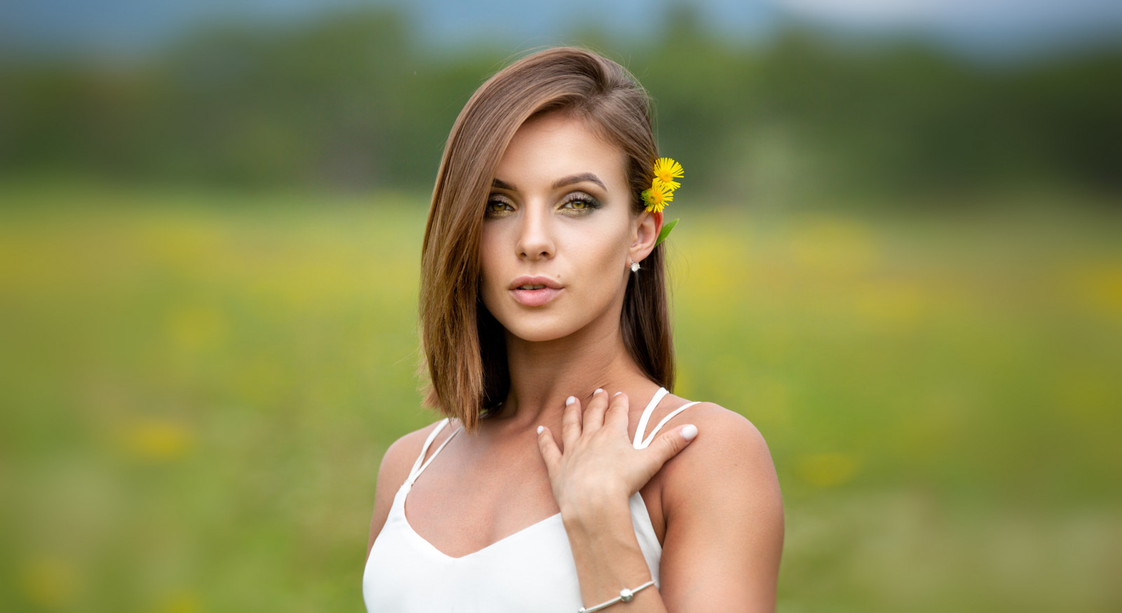mujer, cara, retrato, Flores