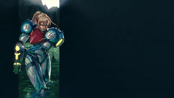 Samus Aran, Metroid, Metroid Dread, video games, power armor, dark background