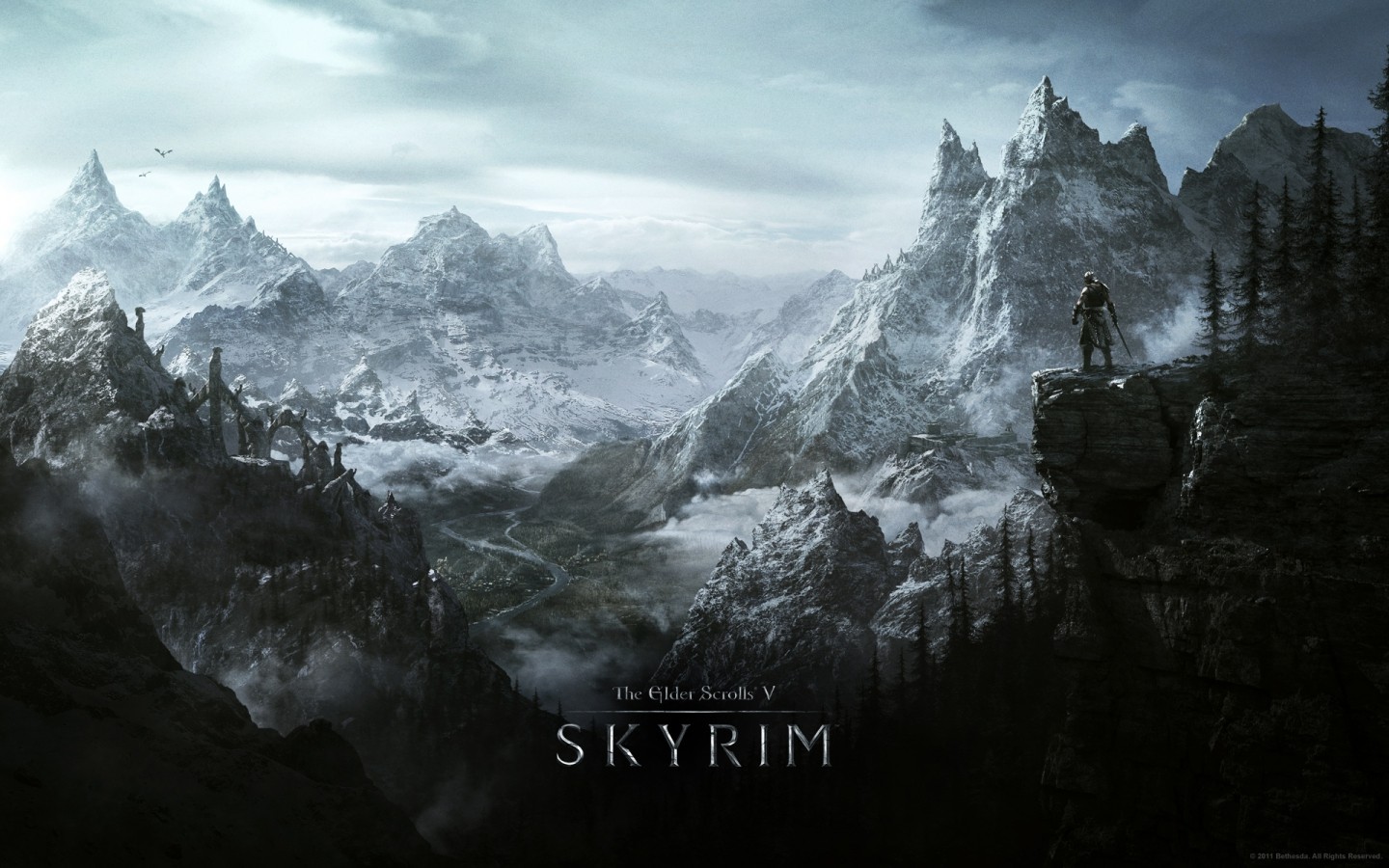 jeux vidéo, la nature, brouillard, The Elder Scrolls V: Skyrim, région sauvage, Alpes, Terrain, Montagne, obscurité, capture d'écran, Phénomène atmosphérique, Papier peint de l'ordinateur, Relief terrestre, Forme de relief, caractéristique géographique, chaîne de montagnes