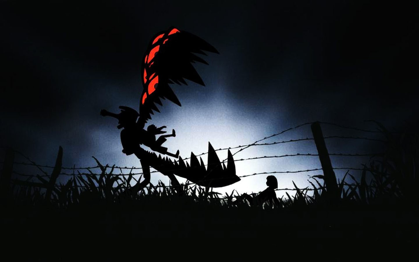 notte, silhouette, FLCL, Canti, uccello, oscurità, ala, 1440x900 px, sfondo del computer, appollaiati uccelli