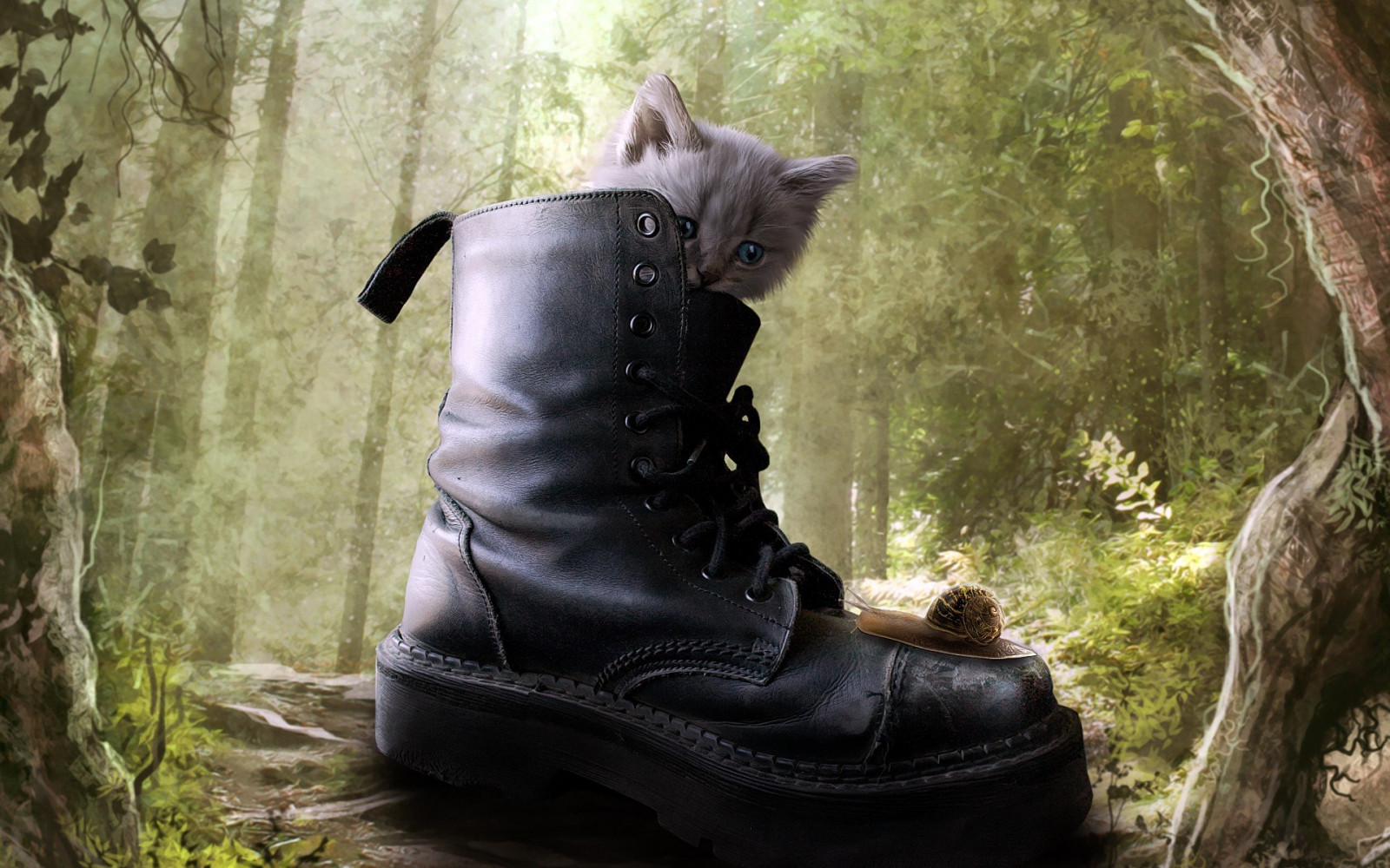 Wallpaper 1920x1200 px, artwork, boots, cats, forests, in, kittens