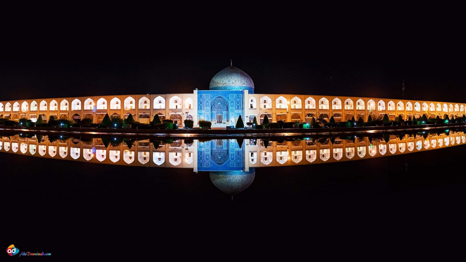 Wallpaper street light, night, reflection, symmetry, Iran, Isfahan