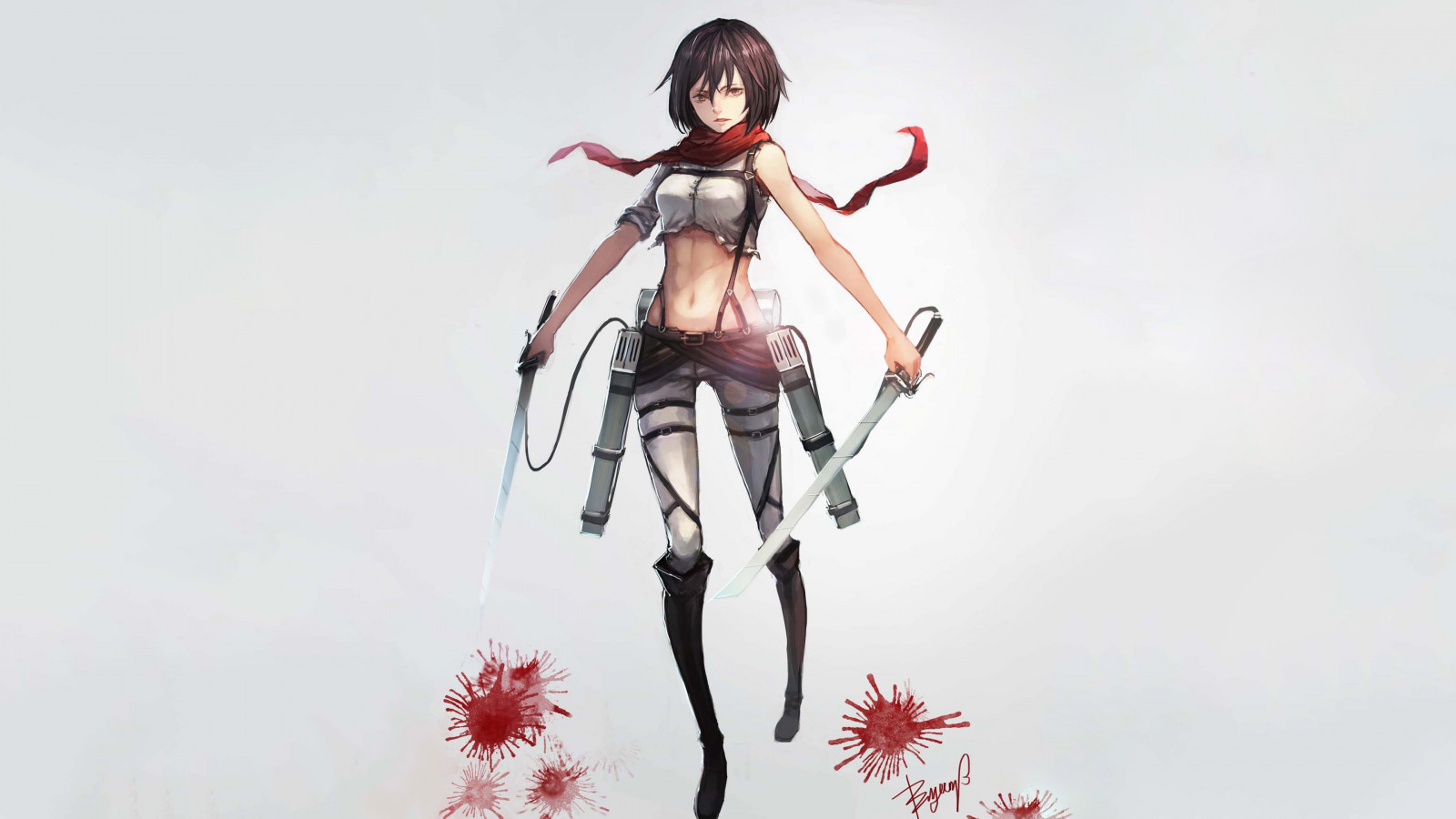illustrazione, anime, anime girls, arma, cartone animato, Shingeki no Kyojin, Mikasa Ackerman, Giocattolo, sfondo grigio, figurina, action figure