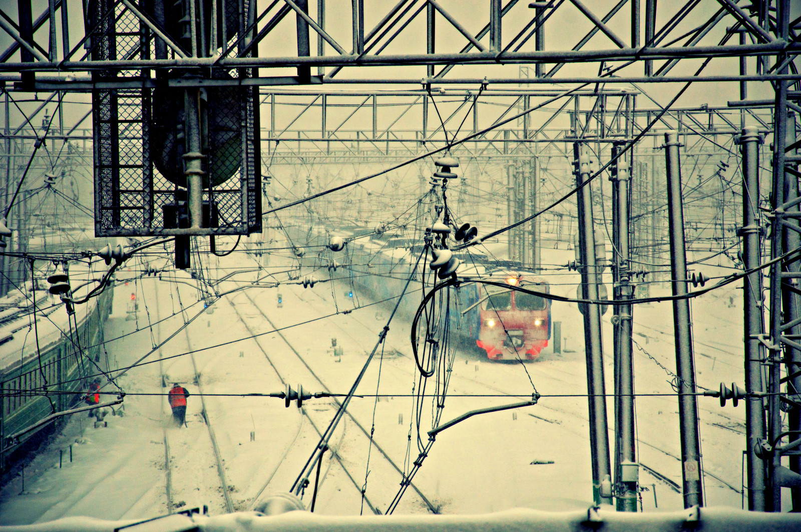 zima, sníh, vlak, web, železnice, kabely, dráty, kolejnice, Spletený, HCS, Fedorsclicche