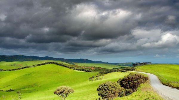 landscape, sky, clouds, hill, grass, field