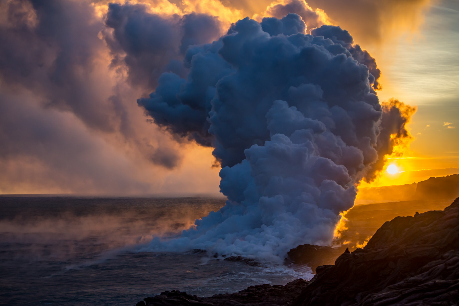 Wallpaper landscape, sunset, sea, nature, sky, smoke, sunrise, calm