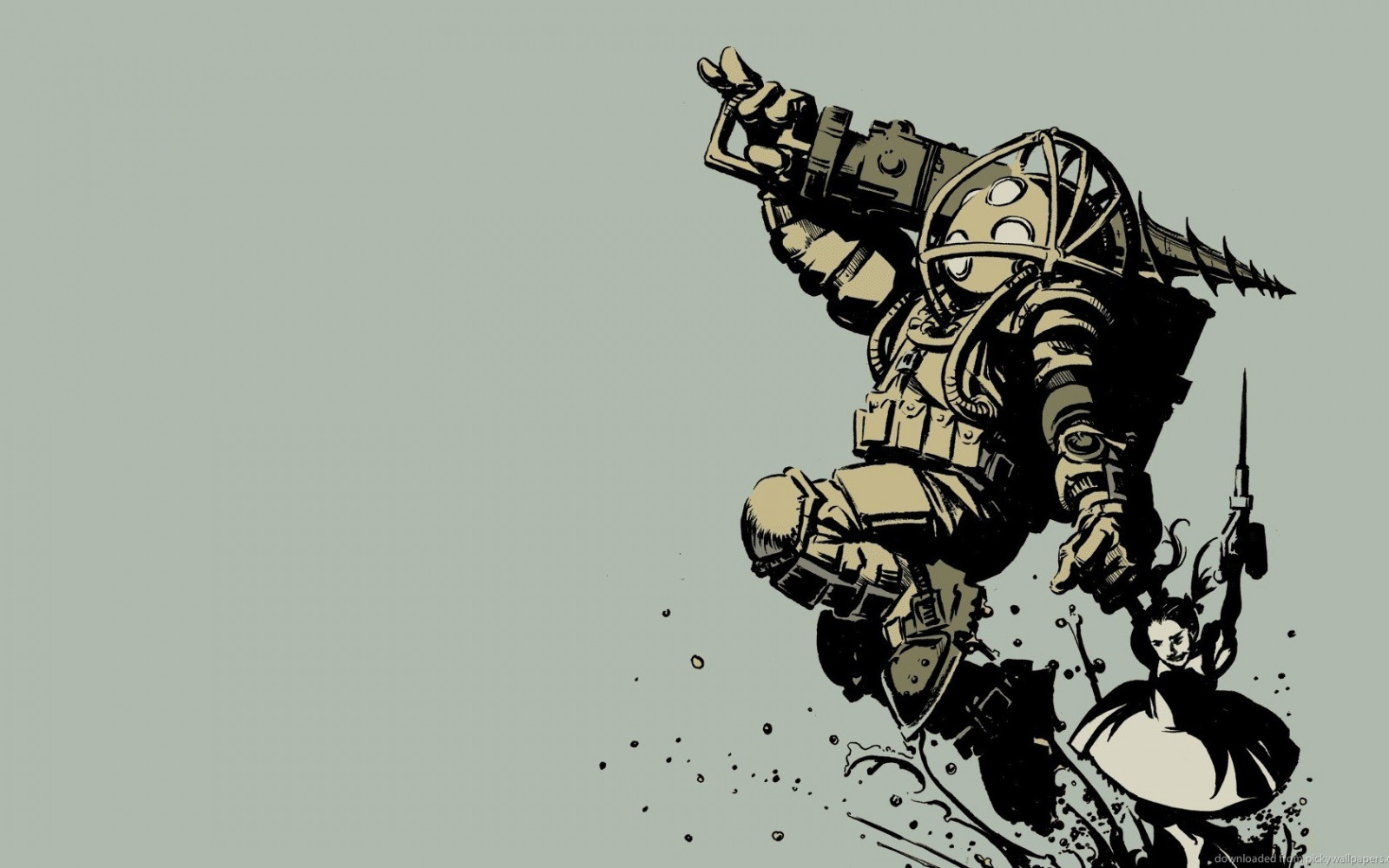 tegning, illustration, tegneserie, Big Daddy, BioShock, Lillesøster, KUNST, skitse, skrifttype