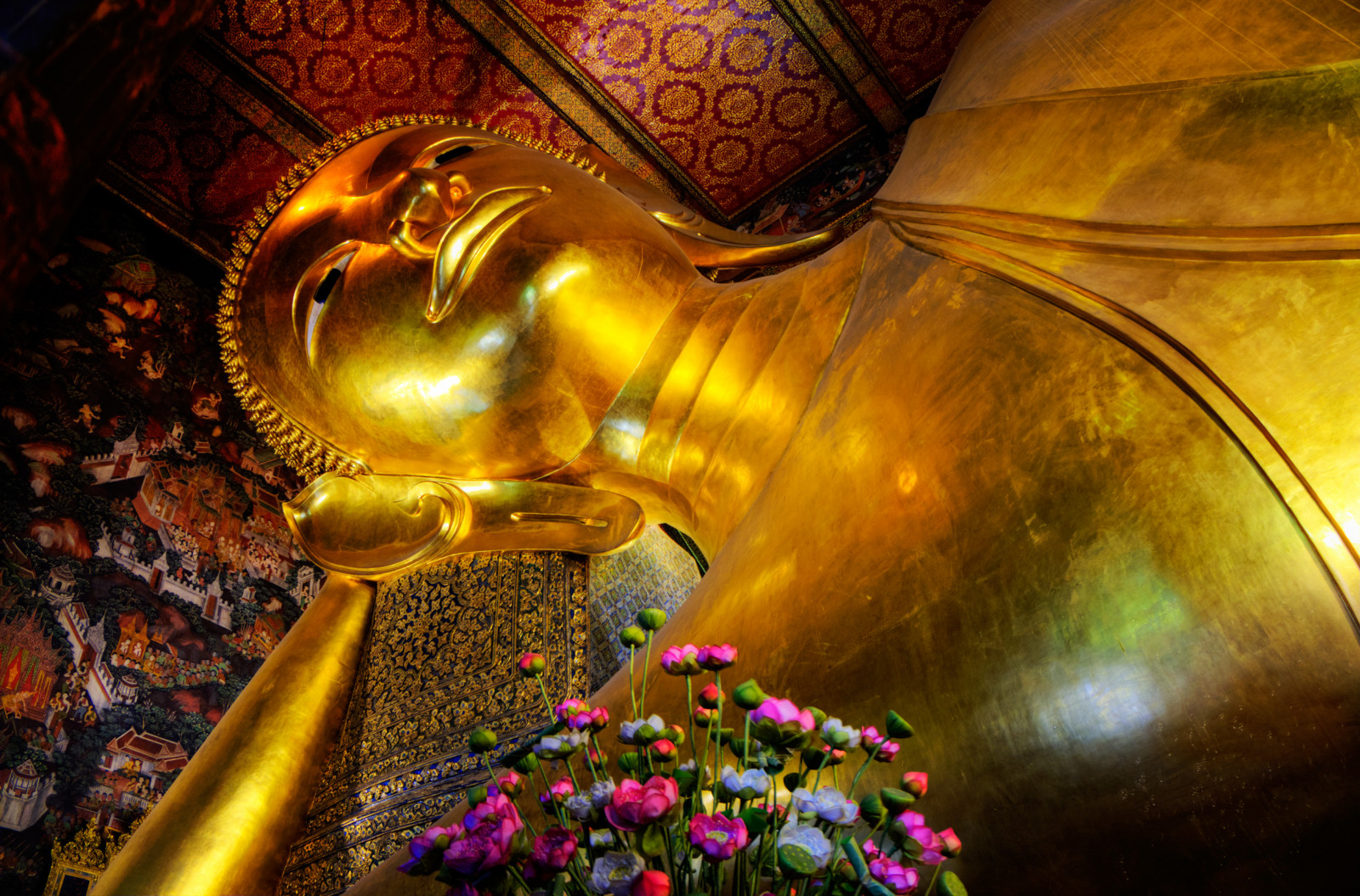 Thajsko, chrám, zlato, zlatý, Bangkok, Buddha, buddhistické, sklopná, ležící, watpho