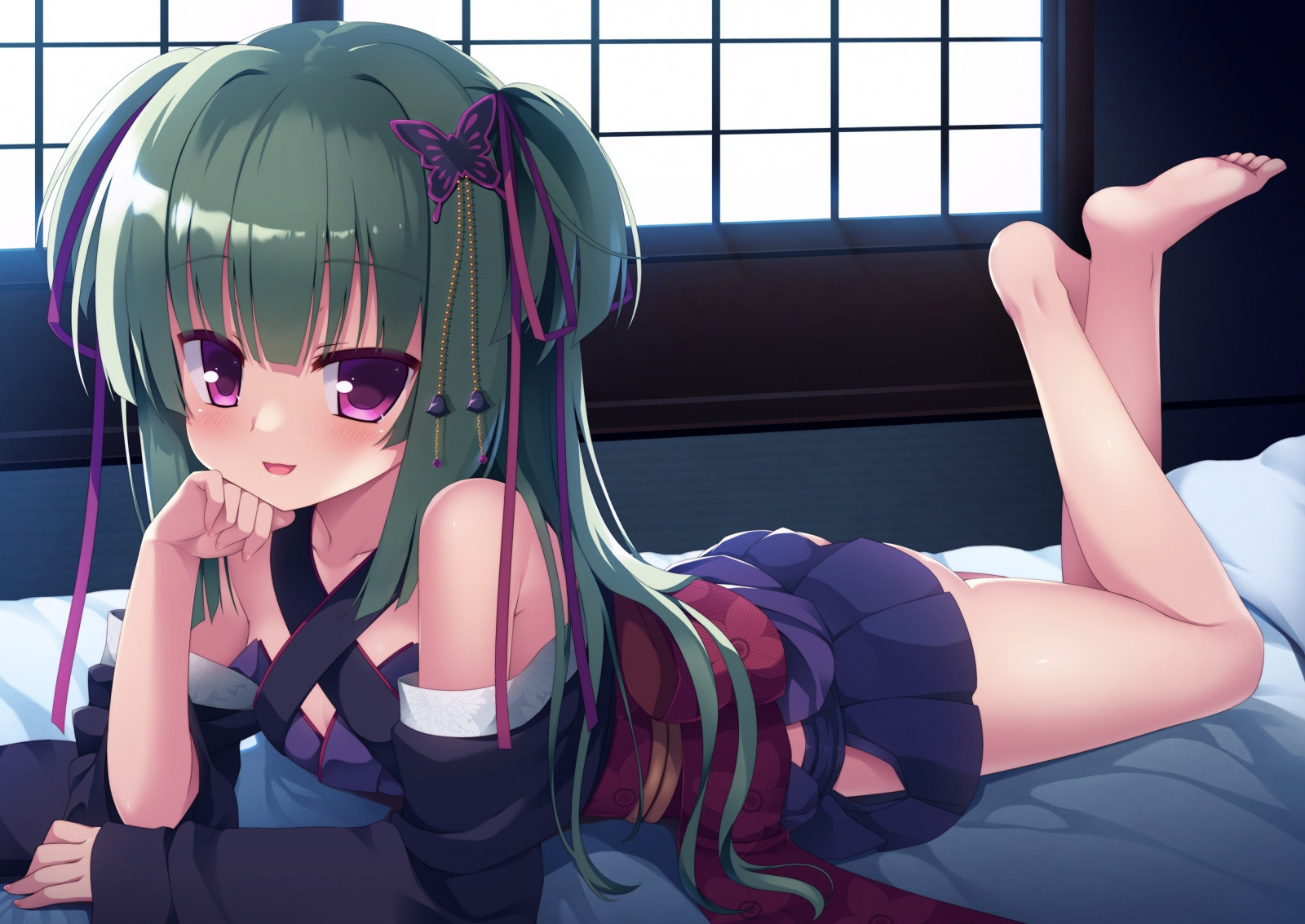 デスクトップ壁紙 長い髪 アニメの女の子 足 ベッド ロリ 漫画 黒髪 フィート 白髪 口 和服 ピンクの目 衣類 セレン バンカ ノパン スクリーンショット マンガカ 2529x1791 Chipchap90 デスクトップ壁紙 Wallhere